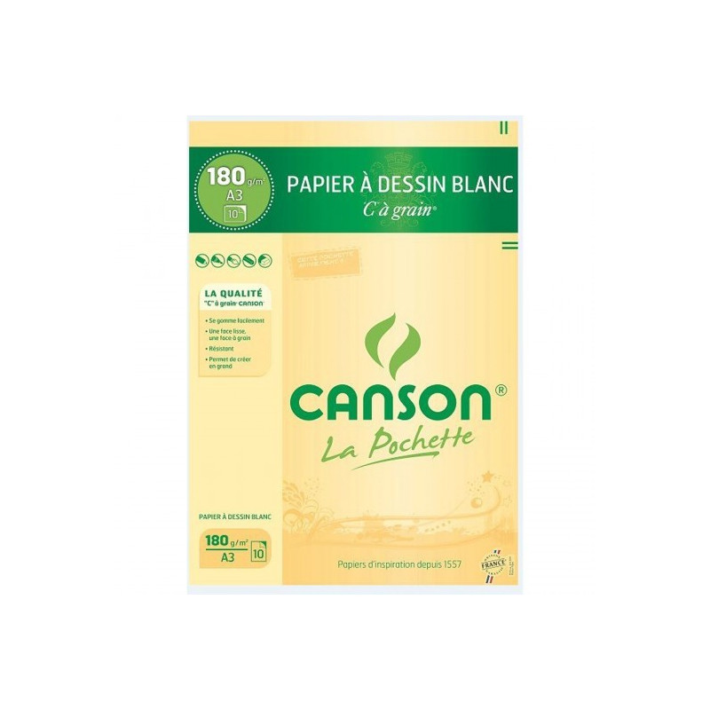 Ramette de 10 Feuilles papier Dessin blanc CANSON 180g 24x32 cm 