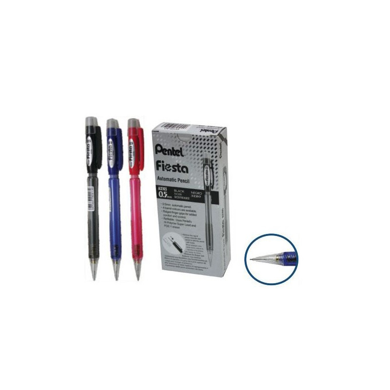  Boite de 12 Porte-mines Fiesta Pentel transparent mine au choix : 0.7-0.5 mm 