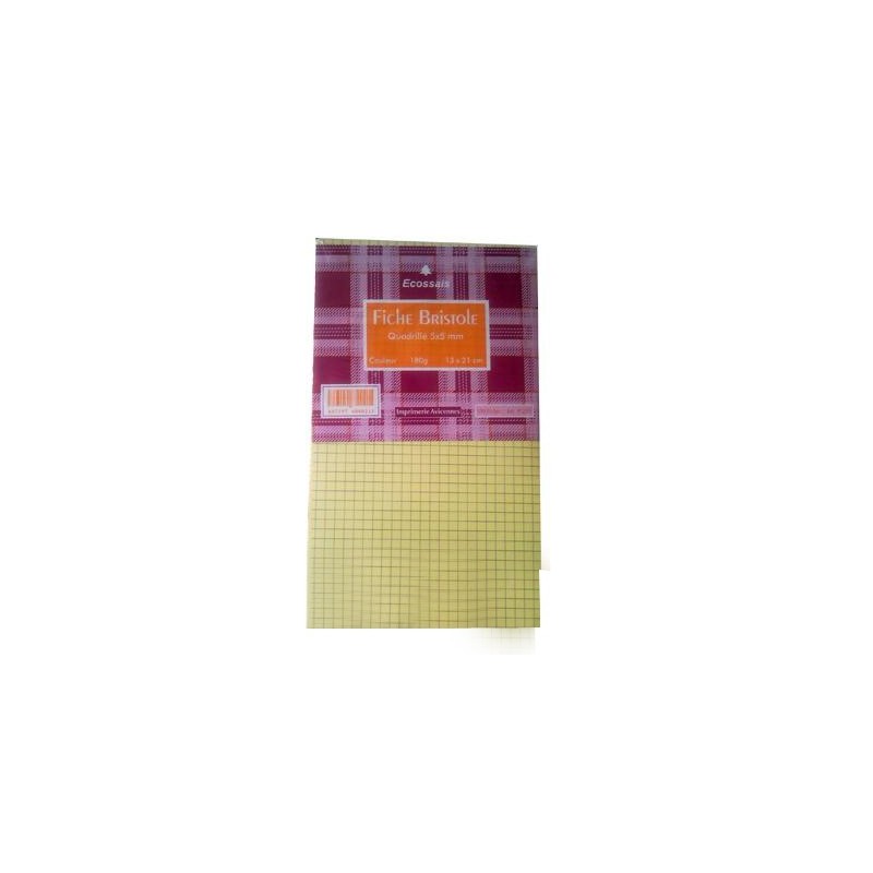 Paquet de 100 fiches bristol 13,5x21 cm Quadrillé 5x5 mm Coloris au choix 180g