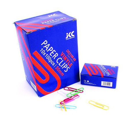  10 Boites de 100 Trombones plastifiées JKC Couleurs 25 mm 