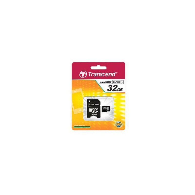  Carte mémoire MicroSDHC Transcend 32 Go classe 4 avec adapteur 