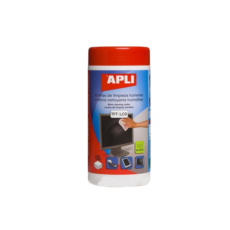  Lingettes de nettoyage humides, spécial écrans, APLI 100 unités 