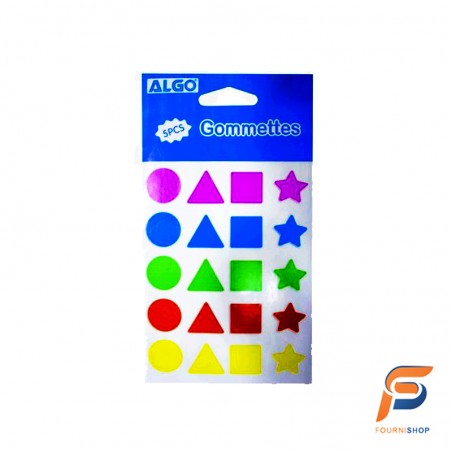Pochettte de 200 gommes 5 couleurs 5 feuilles algo